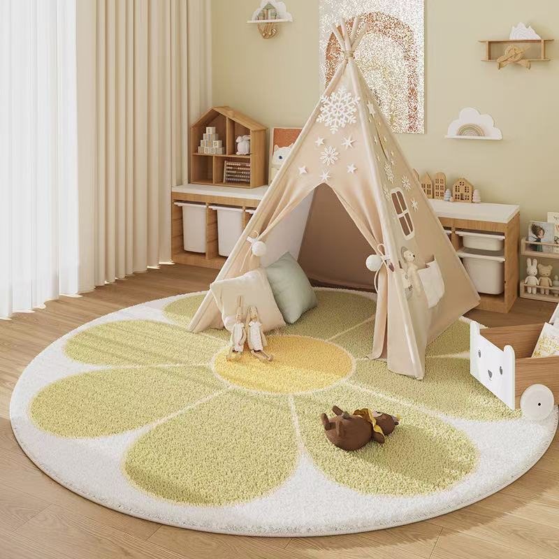 Cream Faux Cashmere Round Rug for Living Room Bedroom Entryway - Large Area Floor Mat