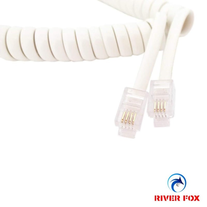 RIVER FOX 6.5ft/2m Telephone Receiver Extension Coil Cable Cord – Durable & Flexible RJ11 Round Handset Phone Extension Cable for All Landline Phones (White) - Image 2