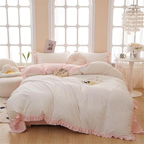 MKXI Queen Size Small Floral Ruffle Comforter Set - 3 Piece Countryside Floral Comforter with Pillow Shams, Reversible White Pink Princess Bedroom Collection, Soft Aesthetic Bedding Set for Teen Girls - Image 2