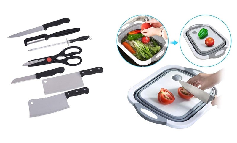 Shopper52 Stainless Steel Kitchen Knife Knives Set with Vegetable Cutting Chopping Board Knife Set with Chopping Board CMHKN3in1 - Image 1
