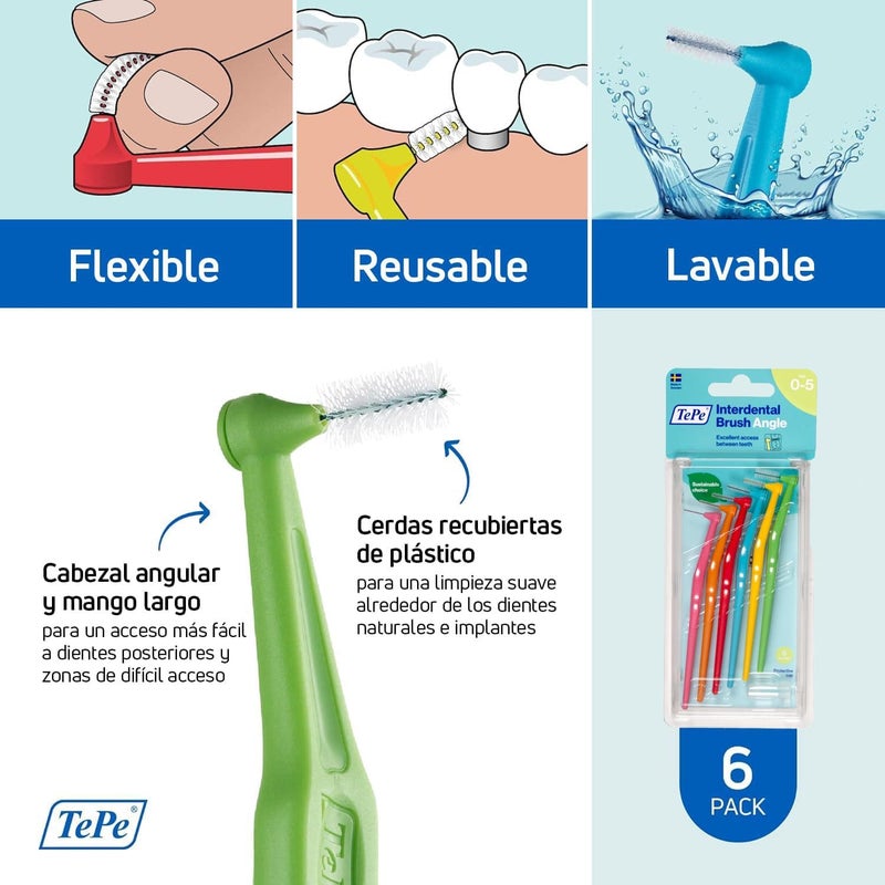 TePe Angle Interdental Brushes Mixed Pack Samples of Every Size Easy and simple interspace cleaning with long handle and angled neck 2 x 6 brushes - Image 5