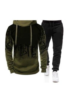 Generic 2020 Autumn/Winter New Mens Hooded Sweatshirt Long Sleeve Casual Polo Shirt Jacket Fashionable Printing Training Set Army Green 