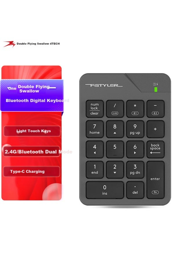 A4tech Fbk21c 18-key Wireless/bluetooth Membrane Keyboard For Financial Accounting Mini Portable Notebook Computer External Independent Charging Flying Era Digital Keypad Iron Grey - Image 1