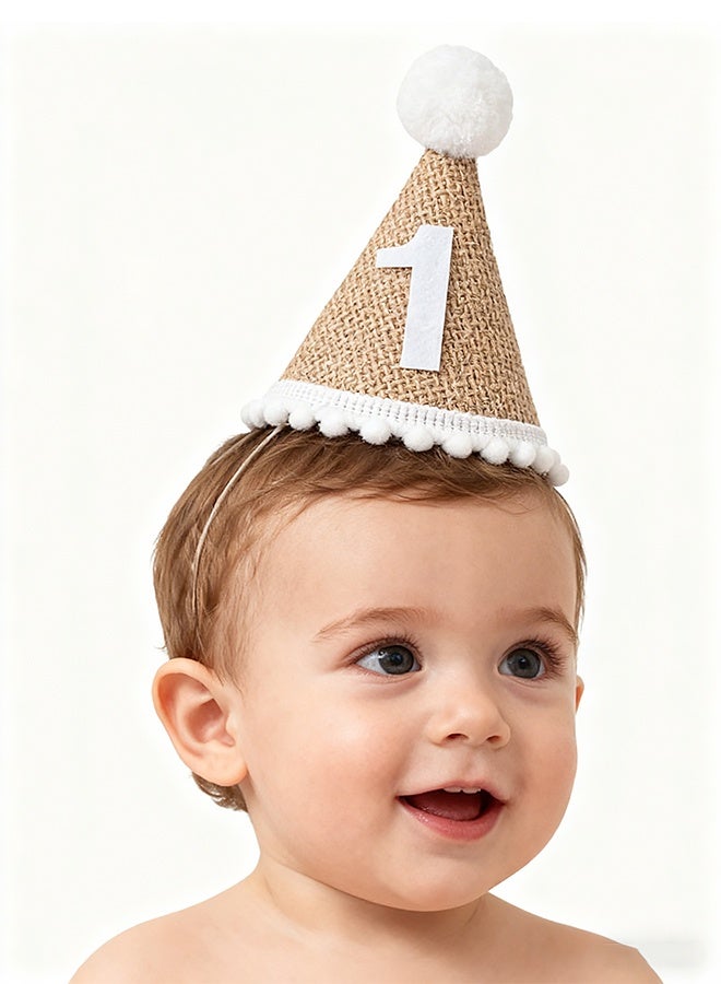 قبعة عيد الميلاد الأول للأولاد والبنات، قبعة عيد ميلاد واحدة، قبعة مخروطية مصنوعة يدويًا من الكتان الكاكي، قبعة حفلات عيد الميلاد الأول للبنات والأولاد، دعامة تصوير، زينة حفلات أعياد الميلاد - Image 1