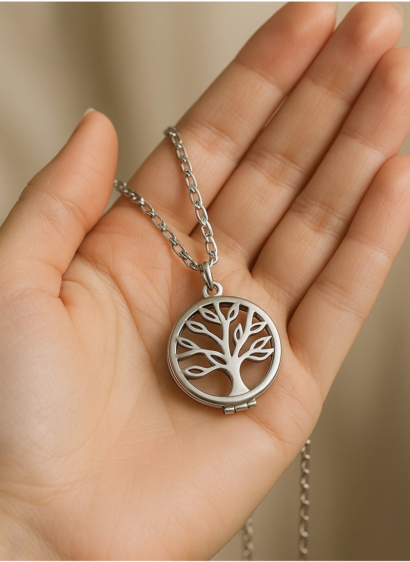 Dar Tree of Life Nickel-Plated Locket Necklace – Openable Women’s Pendant – Personal Keepsake Jewelry  - Image 3