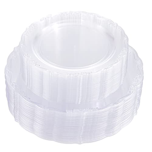 UQE 100 Pieces Clear Plastic Plates  Clear Disposable Plates  Premium Hard Plastic Plates for Party Holiday and Party Use Including 50 Dinner 1025   50 Dessert Platos 75
