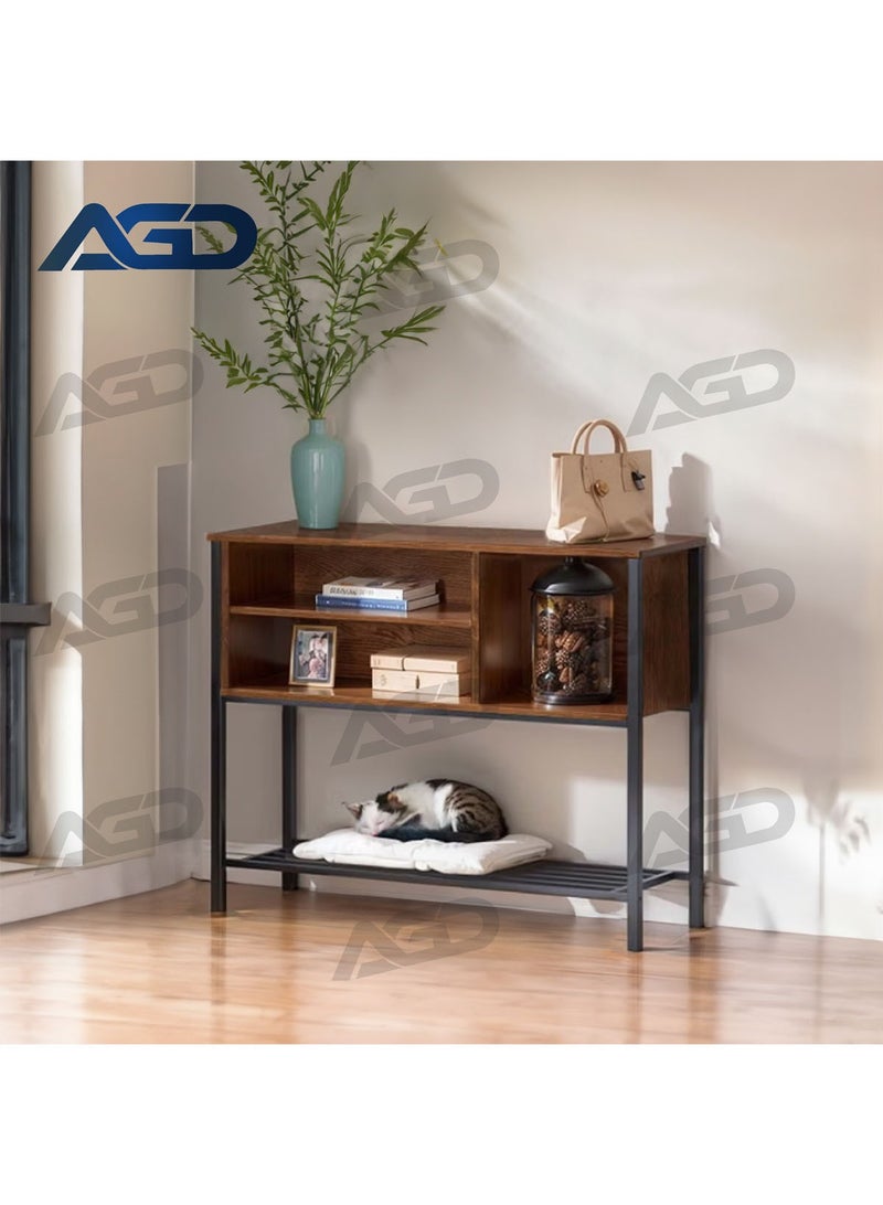 AGD Console Table, Coffee Storage Cabinet, Entryway Sideboard, with Open Storage Shelves, for Kitchen Dining Room, Living Room, Office - Brown - Image 1