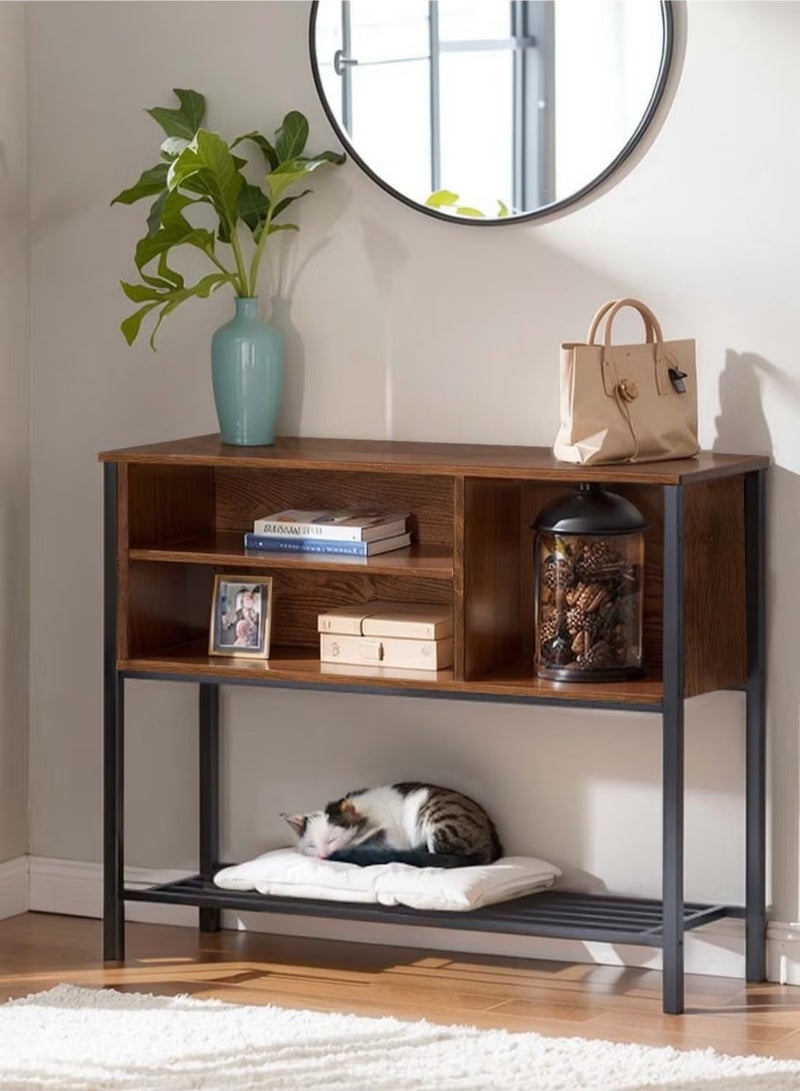 AGD Console Table, Coffee Storage Cabinet, Entryway Sideboard, with Open Storage Shelves, for Kitchen Dining Room, Living Room, Office - Brown - Image 2