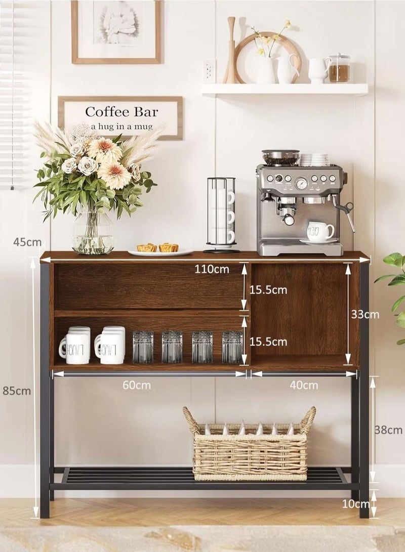 AGD Console Table, Coffee Storage Cabinet, Entryway Sideboard, with Open Storage Shelves, for Kitchen Dining Room, Living Room, Office - Brown - Image 4