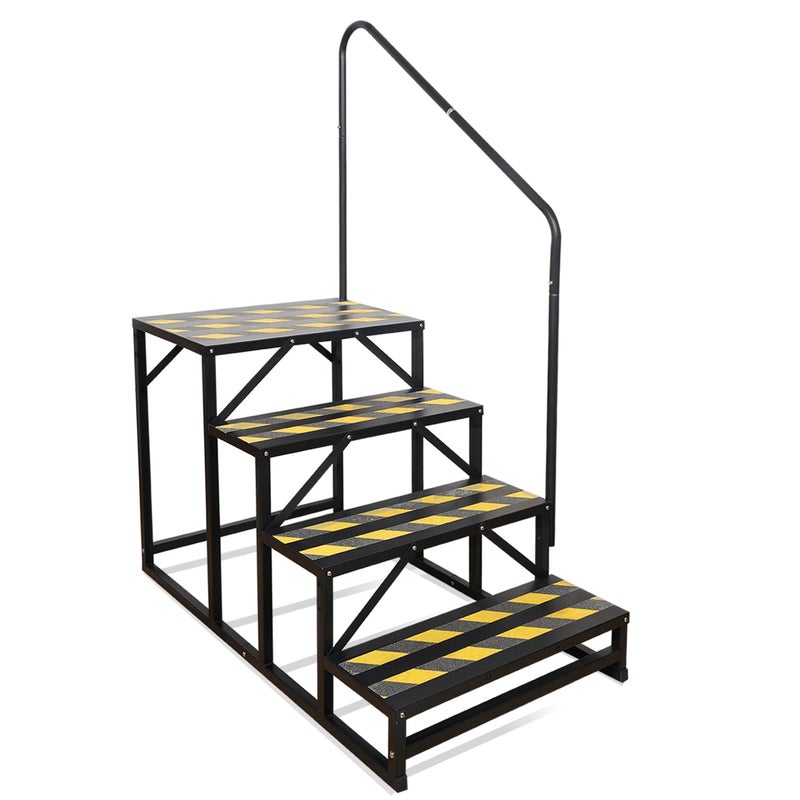 Kinchoix 4 Step RV Stairs Hot Tub Steps Outdoor Spa Step Ladder with HandrailPortable Economy 5th Wheel Stair for Travel Trailer Motor Home Camper and Porch with NonSkid Tapes