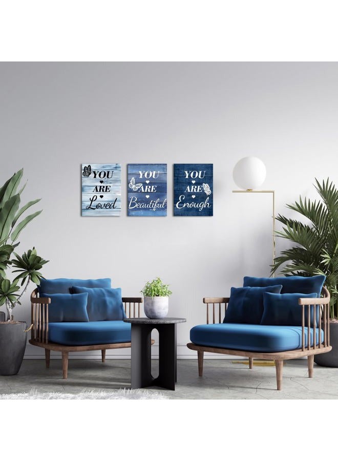 LevvArts Vintage Motivaional Wall Art Rustic You Are Loved You Are Beautiful You Are Enough Wall Decor Inspirational Pictures Canvas Prints Blue Decoration (Blue) - Image 3