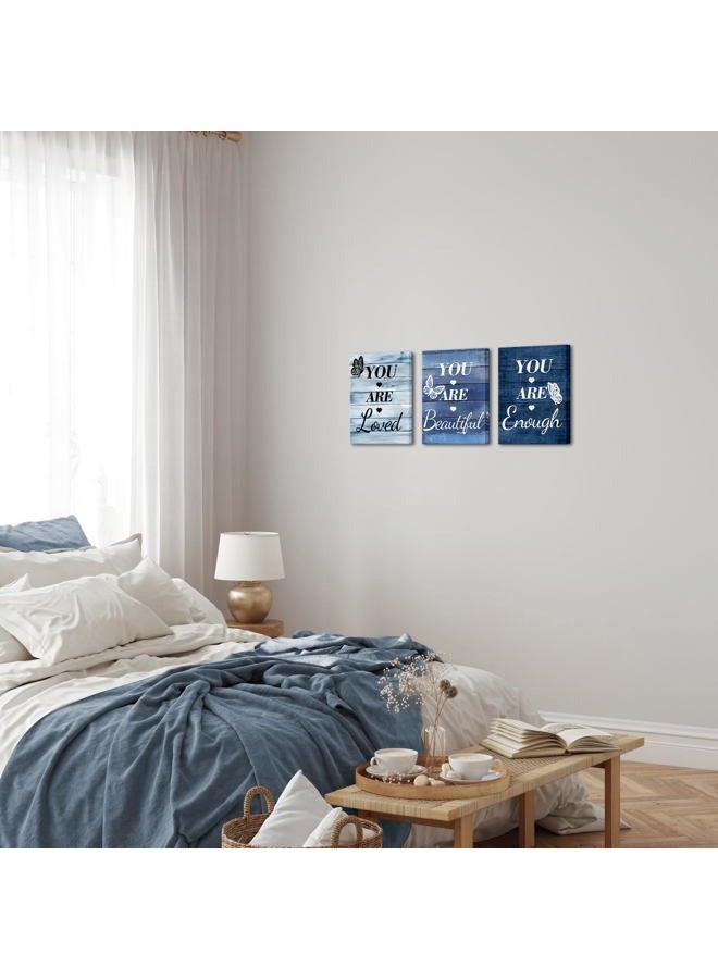 LevvArts Vintage Motivaional Wall Art Rustic You Are Loved You Are Beautiful You Are Enough Wall Decor Inspirational Pictures Canvas Prints Blue Decoration (Blue) - Image 5