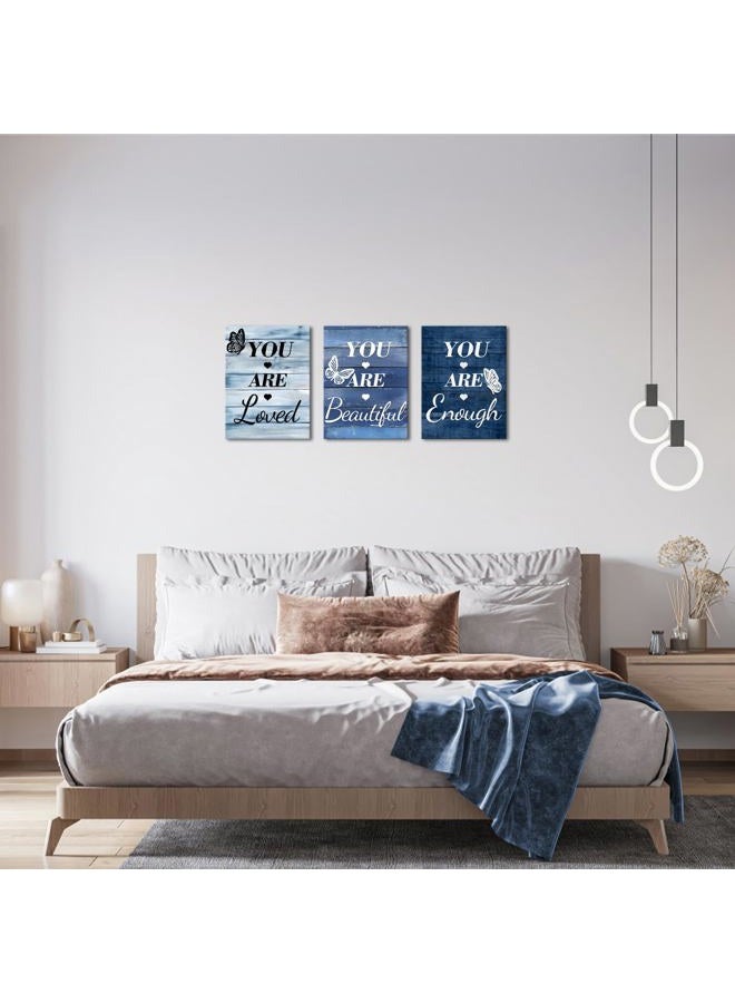LevvArts Vintage Motivaional Wall Art Rustic You Are Loved You Are Beautiful You Are Enough Wall Decor Inspirational Pictures Canvas Prints Blue Decoration (Blue) - Image 2