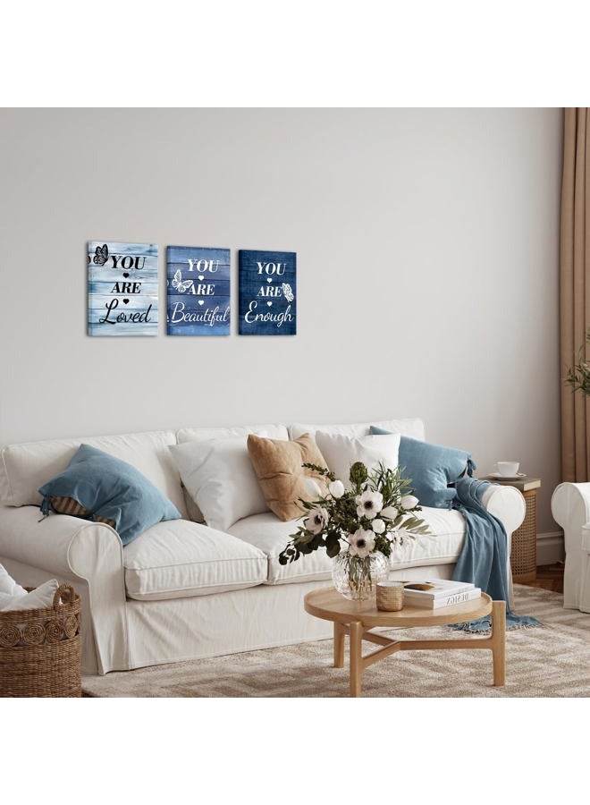 LevvArts Vintage Motivaional Wall Art Rustic You Are Loved You Are Beautiful You Are Enough Wall Decor Inspirational Pictures Canvas Prints Blue Decoration (Blue) - Image 4