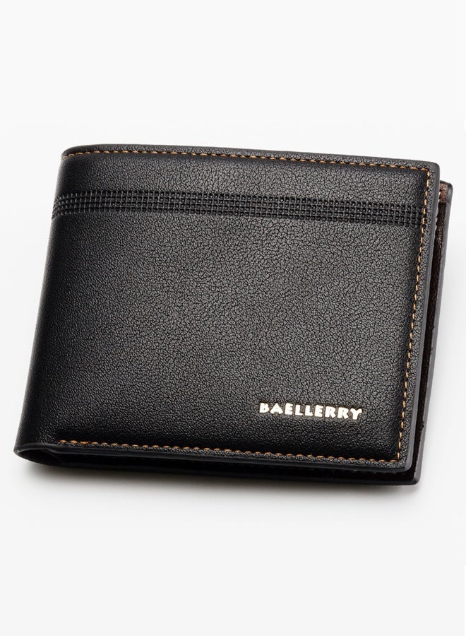 بايلليري محفظة رجالية من Baellerry، محفظة جلدية قصيرة أنيقة ومريحة، صغيرة الحجم، باللون الأسود - Image 1