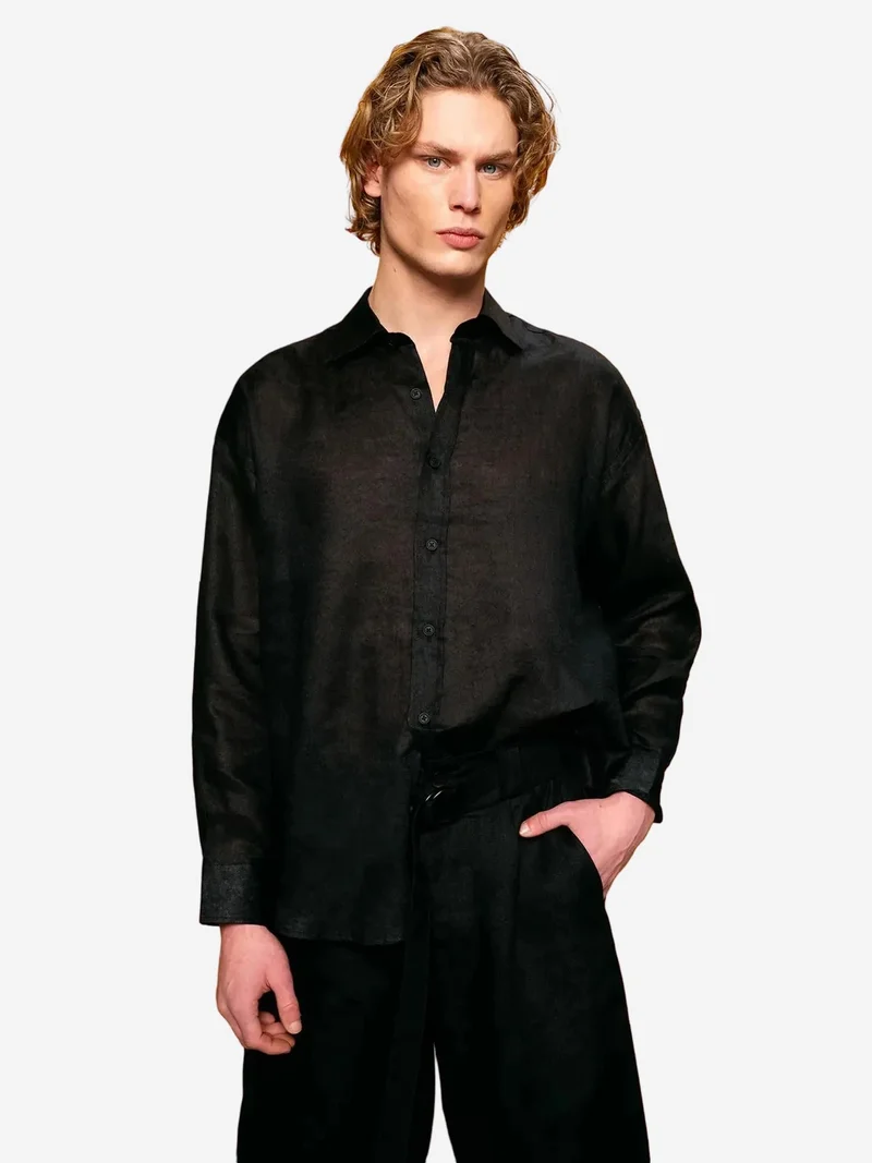 GIESTO Regular Fit Linen Shirt with Button Closure