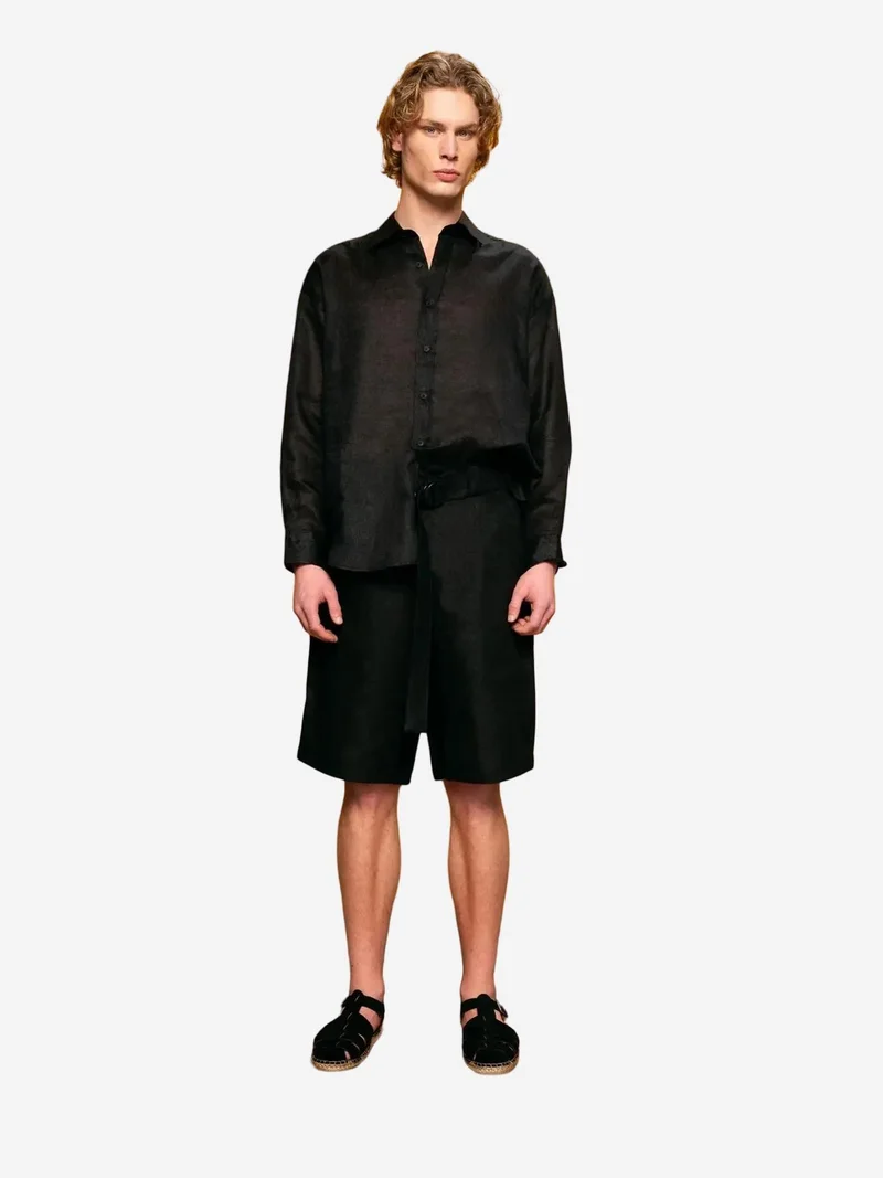 Giesto Black GIESTO Regular Fit Linen Shirt with Button Closure for Men | Best Price UAE