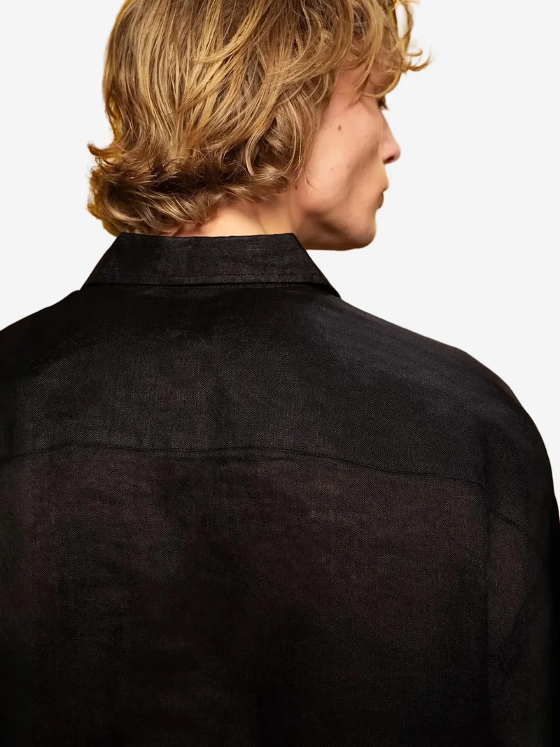 Giesto Black GIESTO Regular Fit Linen Shirt with Button Closure for Men | Best Price UAE