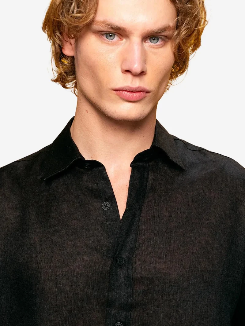 Giesto Black GIESTO Regular Fit Linen Shirt with Button Closure for Men | Best Price UAE