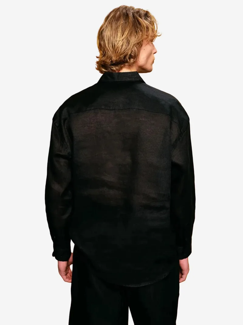 Giesto Black GIESTO Regular Fit Linen Shirt with Button Closure for Men | Best Price UAE