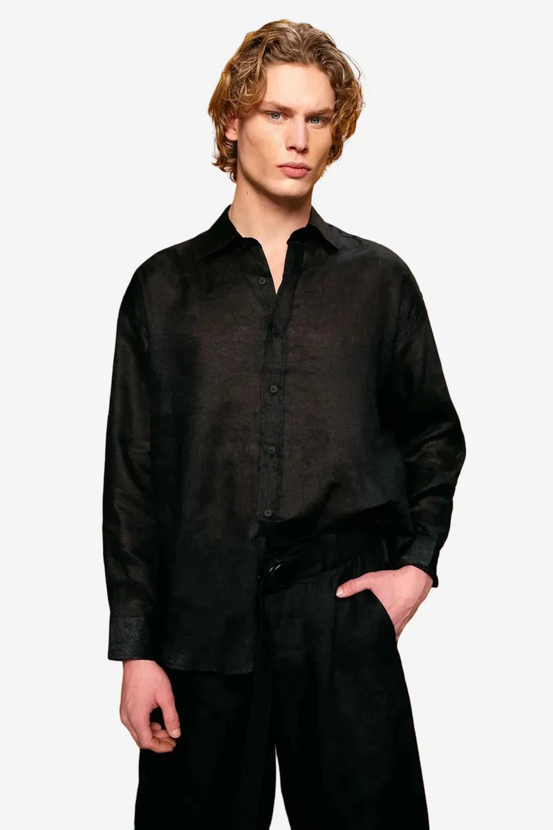 GIESTO Regular Fit Linen Shirt with Button Closure