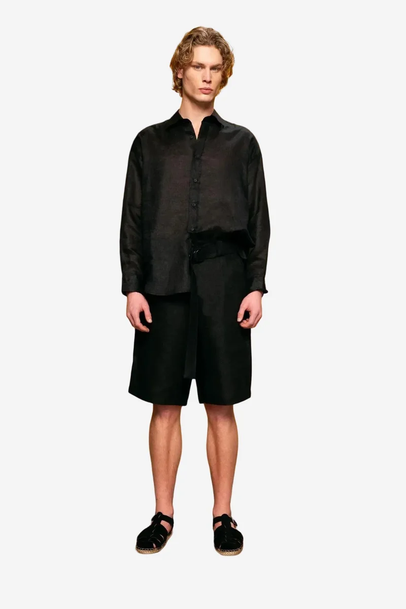 Giesto Black GIESTO Regular Fit Linen Shirt with Button Closure for Men | Best Price UAE