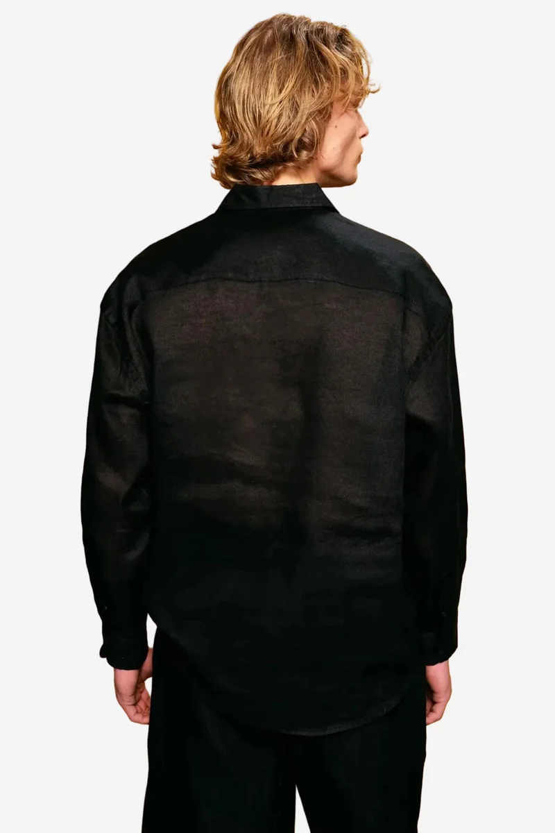 Giesto Black GIESTO Regular Fit Linen Shirt with Button Closure for Men | Best Price UAE