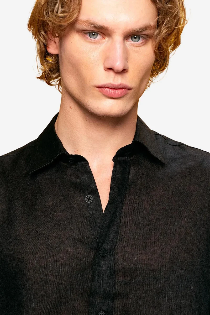 Giesto Black GIESTO Regular Fit Linen Shirt with Button Closure for Men | Best Price UAE