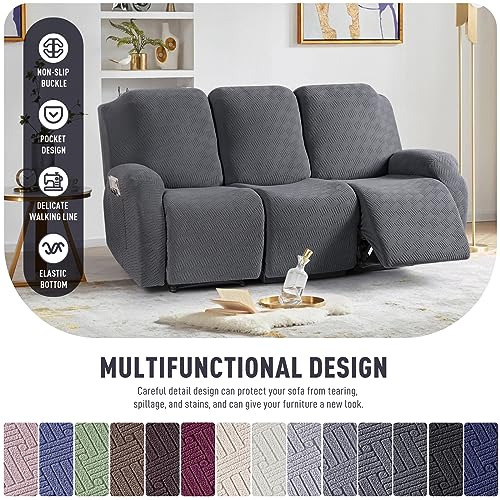 KinCam Recliner Sofa Covers, Stretch Reclining Couch Covers, Recliner Sofa Slipcovers Stripe Jacquard Recliner Couch Cover Furniture Protector Covers for Pet Kid (3 Seater, Dark Gray) - Image 4