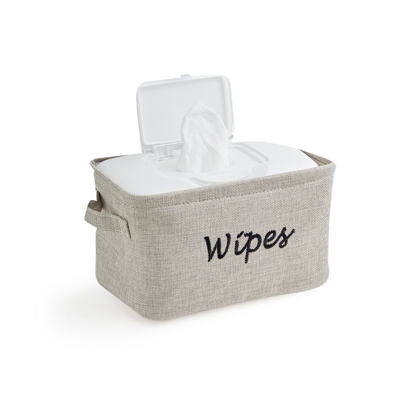 Dejaroo - Baskets For Organizing Wipes And Newborn Essentials  Diaper And Wipes Organizer  Embroidered Baby Shower Gifts For Moms  Linen Basket With Handle  9 X 6 X 5.5 Inches  Grey - Image 1