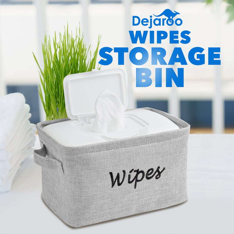 Dejaroo - Baskets For Organizing Wipes And Newborn Essentials  Diaper And Wipes Organizer  Embroidered Baby Shower Gifts For Moms  Linen Basket With Handle  9 X 6 X 5.5 Inches  Grey - Image 2