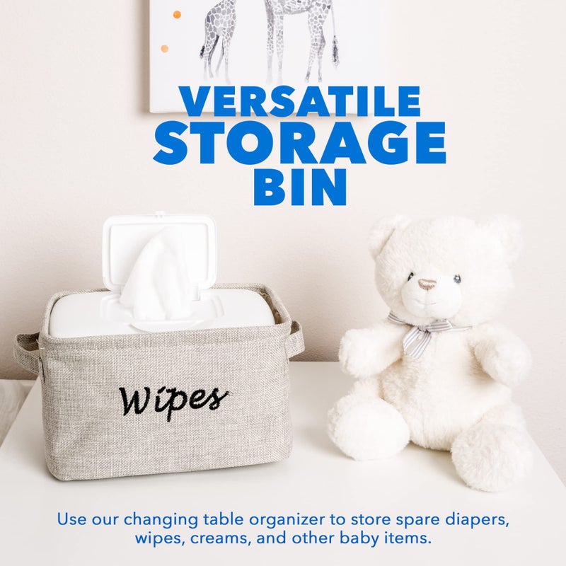 Dejaroo - Baskets For Organizing Wipes And Newborn Essentials  Diaper And Wipes Organizer  Embroidered Baby Shower Gifts For Moms  Linen Basket With Handle  9 X 6 X 5.5 Inches  Grey - Image 3