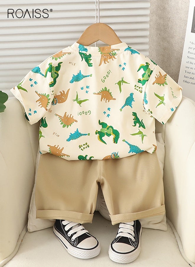 roaiss Little Boy T-Shirt and Shorts Set, Stylish 2-Piece Outfit for Toddler Boys, Summer Outfit with Dinosaur Pattern Top and Elastic Waist Shorts, Perfect for Daily Wear or Various Occasions - Image 3