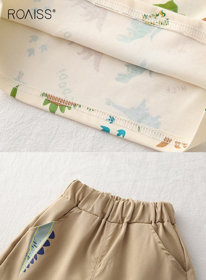 roaiss Little Boy T-Shirt and Shorts Set, Stylish 2-Piece Outfit for Toddler Boys, Comfortable Summer Outfit with Dinosaur Pattern Top and Elastic Waist Shorts, Perfect for Daily Wear or Various Occasions - Image 5