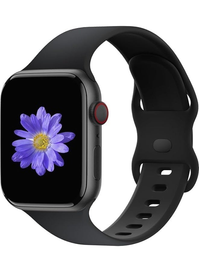 Sport Silicone Band Compatible with Apple Watch Bands 40mm 38mm 41mm Women Men,Soft Wristband Waterproof Replacement Sport Strap for iWatch Bands Series 9 8 7 6 5 4 3 2 1 SE Ultra (Black