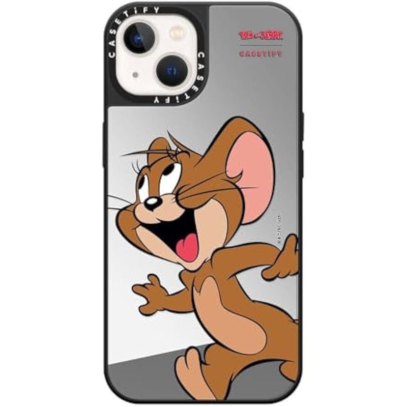Casetify Mirror Case for iPhone 13 【Tom and Jerry Colab/Reflective / 4.9ft Drop Protection/Compatible with Magsafe】 - Jerry Character - Silver on Black - Image 1