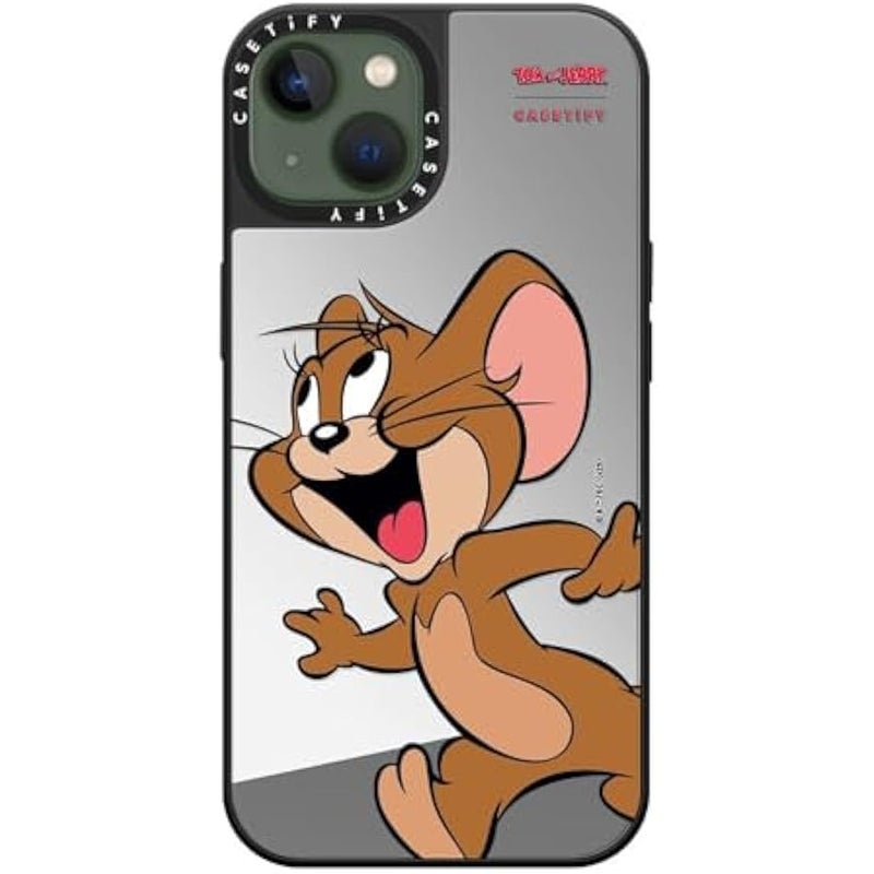 Casetify Mirror Case for iPhone 13 【Tom and Jerry Colab/Reflective / 4.9ft Drop Protection/Compatible with Magsafe】 - Jerry Character - Silver on Black - Image 2