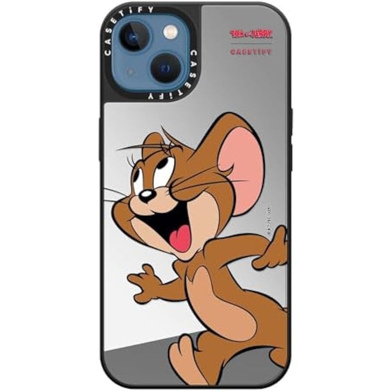 Casetify Mirror Case for iPhone 13 【Tom and Jerry Colab/Reflective / 4.9ft Drop Protection/Compatible with Magsafe】 - Jerry Character - Silver on Black - Image 4