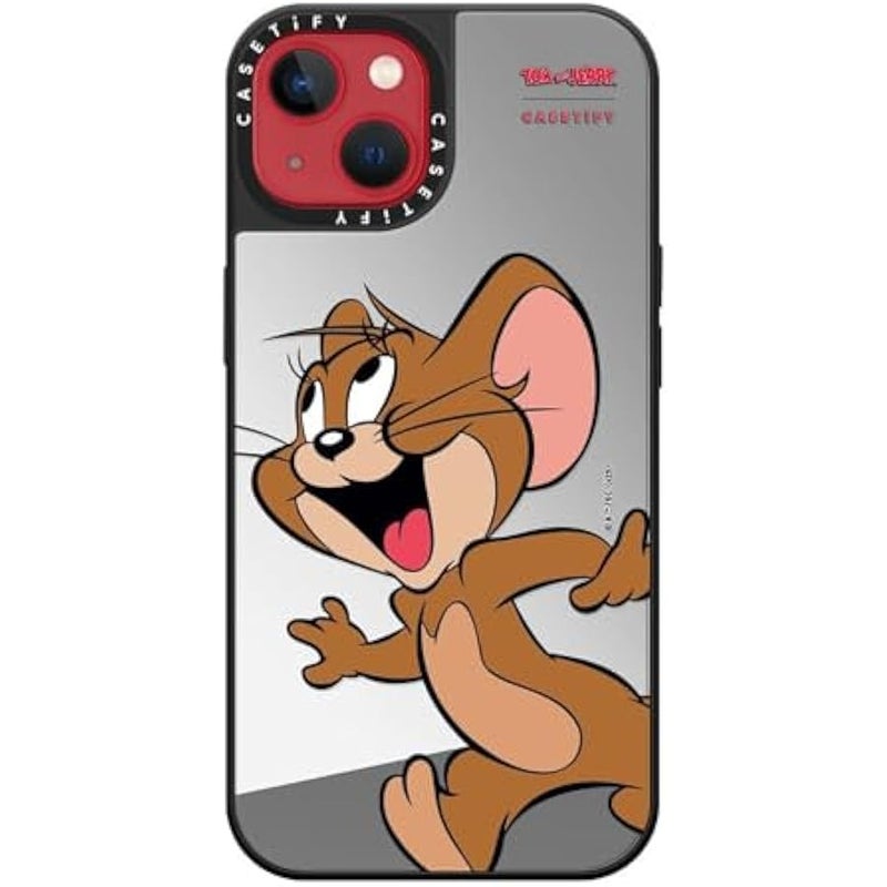 Casetify Mirror Case for iPhone 13 【Tom and Jerry Colab/Reflective / 4.9ft Drop Protection/Compatible with Magsafe】 - Jerry Character - Silver on Black - Image 5