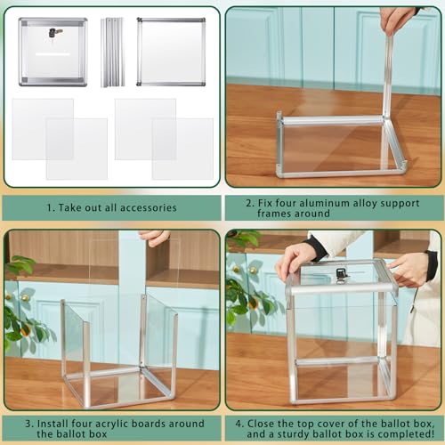 Lineshading Acrylic Donation Raffle Box with Slot & Lock, Large Clear Ballot Offering Suggestion Ticket Holder for Fundraising Drawing Storage Container Tip Jar Voting Charity(10 x 10 x 10 In,Clear) - Image 4