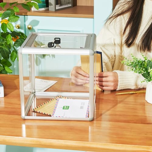 Lineshading Acrylic Donation Raffle Box with Slot & Lock, Large Clear Ballot Offering Suggestion Ticket Holder for Fundraising Drawing Storage Container Tip Jar Voting Charity(10 x 10 x 10 In,Clear) - Image 5