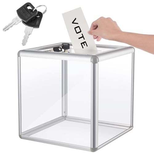 Lineshading Acrylic Donation Raffle Box with Slot & Lock, Large Clear Ballot Offering Suggestion Ticket Holder for Fundraising Drawing Storage Container Tip Jar Voting Charity(10 x 10 x 10 In,Clear) - Image 1