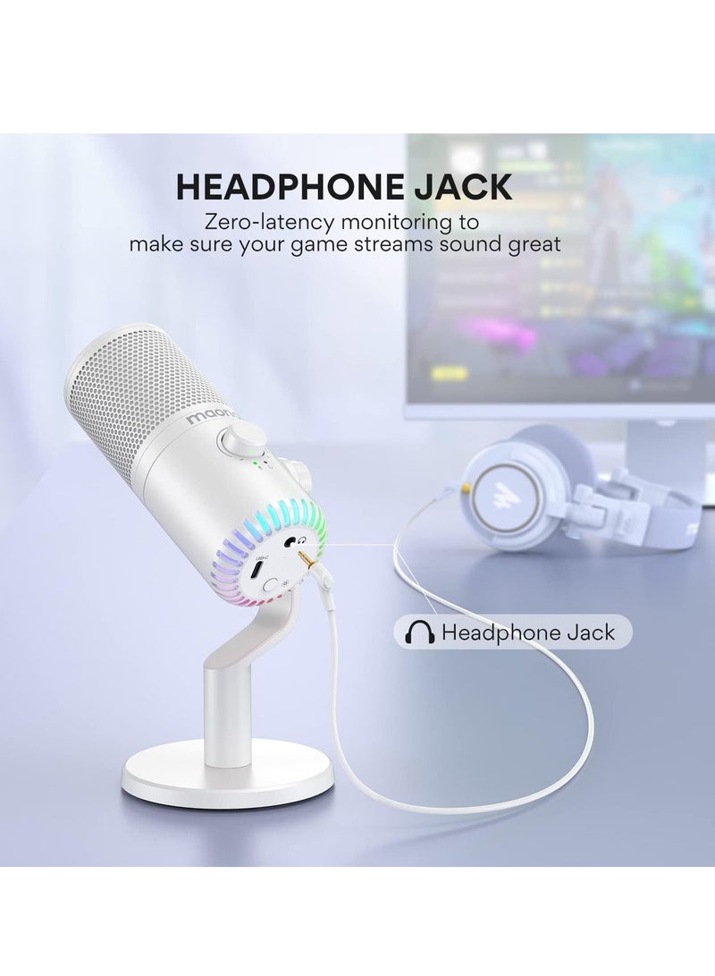 Maono MAONO USB Gaming Microphone for PC Programmable Condenser Mic with RGB Light  Mute Gain Monitoring Volume Control for Streaming Podcasts and Computers DM30 White  - Image 4