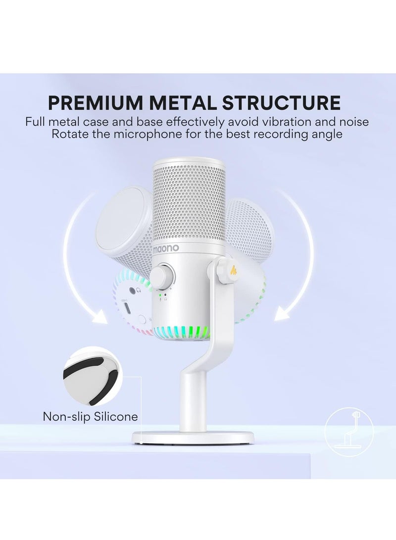 Maono MAONO USB Gaming Microphone for PC Programmable Condenser Mic with RGB Light  Mute Gain Monitoring Volume Control for Streaming Podcasts and Computers DM30 White  - Image 5