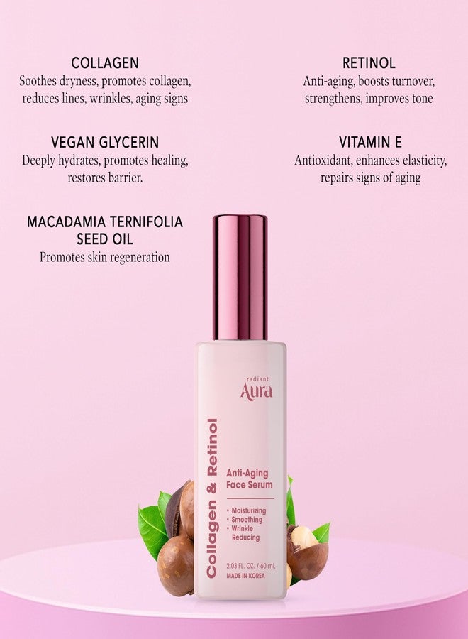 Radiant Aura Collagen & Retinol Face Serum-Dermatologist Tested Korean Anti-Aging Solution for Wrinkles & Dark Spots -Premium Skin Repair Formula for Deep Hydration & Rejuvenation 2-pack 2 fl oz - Image 4