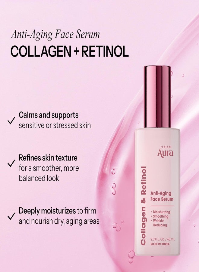 Radiant Aura Collagen & Retinol Face Serum-Dermatologist Tested Korean Anti-Aging Solution for Wrinkles & Dark Spots -Premium Skin Repair Formula for Deep Hydration & Rejuvenation 2-pack 2 fl oz - Image 2