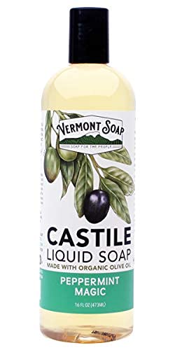 vermont soap Vermont Castile Soap Peppermint, Gentle Liquid Soap for Sensitive Skin & Natural Body Wash, Organic Hair Shampoo for Oily Hair, Aloe Castile Soap for Men & Women - 16 Oz