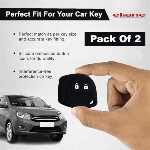 Eliane Silicone Car Key Cover 2 Button Compatible with Maruti Suzuki Baleno Grand Vitara XL6 Swift Brezza Ertiga Dzire Celerio Ciaz SX4 Ignis S Presso S Cross Fronx Alto Ritz (Black-2Pcs) - Image 3
