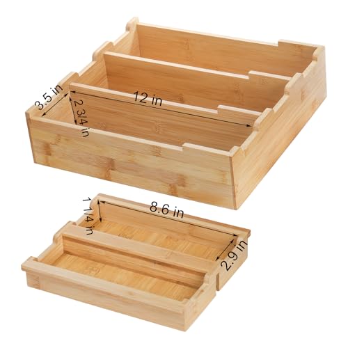 Okllen Bamboo Kitchen Drawer Organizer, Stackable 2-Tier Utensil Drawer Organizer Tray, Silverware Organizer Flatware Storage for Kitchen Cabinet, Pantry, Drawer, 5 Divided Compartments - Image 3