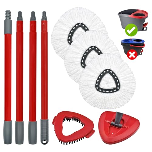 Uoiispet Mop Handle Mop Replace Heads and Mop Base Brush Replacement for O Cedar EasyWring 1Tank System Include 3 Spin Mop Replacement Head 4Section Mop Handles 1 Base and 1 Scrub Brush Combo - Image 1